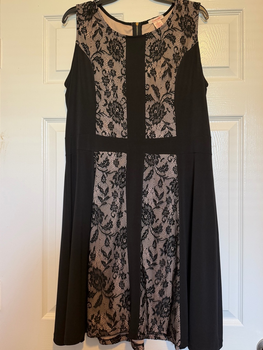 Candalite Black Lace-Front Cream-Backed Wedding Guest Women's Dress